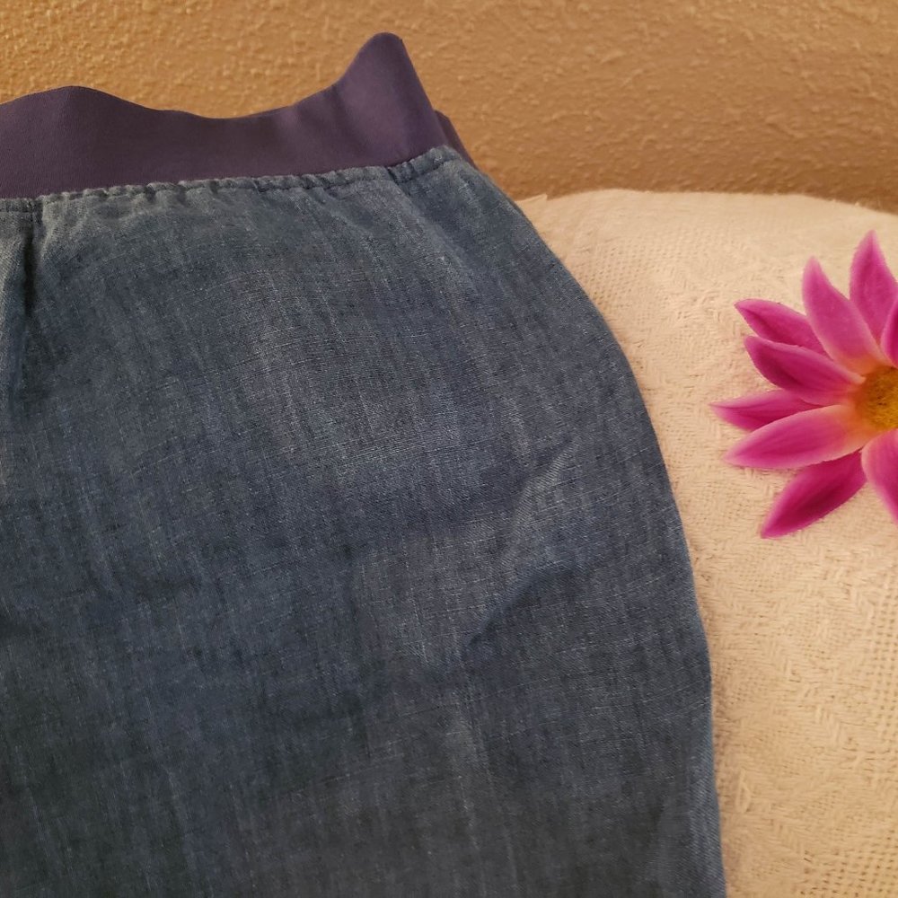 J Jill size L Large 100 percent Linen Pants, denim-blue, like new (never worn)